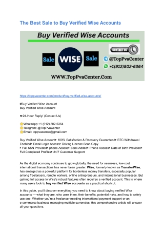 The Best Sale to Buy Verified Wise Accounts