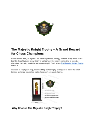 Buy The Majestic Knight Trophy – Premium Award for Chess Tournaments & Events