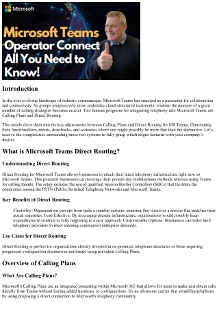 Major Contrasts In Calling Plans as well as Direct Pathing in terms of MS Teams
