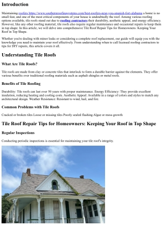 Tile Roof Repair Tips for Homeowners: Keeping Your Roof in Top Shape