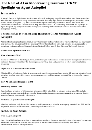 The Role of AI in Modernizing Insurance CRM Spotlight on Agent Autopilot