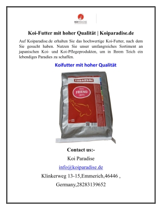 Koi-Futter mit hoher Qualität Koiparadise.de