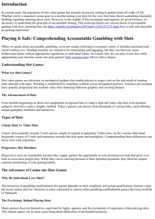 Playing it Safe: Comprehending Responsible Gaming with Slots