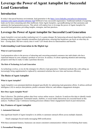 Leverage the Power of Agent Autopilot for Successful Lead Generation