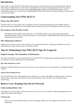 Tips for Maintaining Your PIXL DUO Vape for Longevity