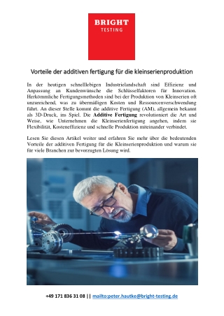 Vorteile der additiven fertigung für die kleinserienproduktion