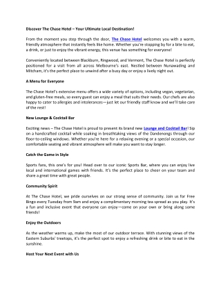 Discover The Chase Hotel – Your Ultimate Local Destination!