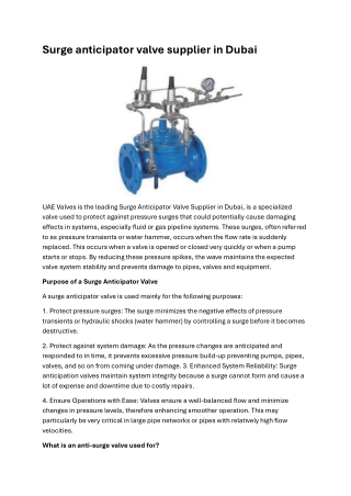 Surge anticipator valve supplier in Dubai