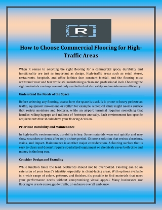 How to Choose Commercial Flooring for High-Traffic Areas