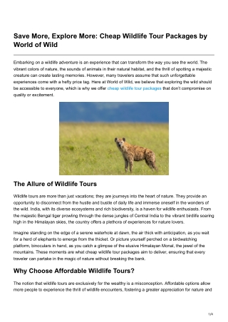 Save More Explore More Cheap Wildlife Tour Packages by World of Wild