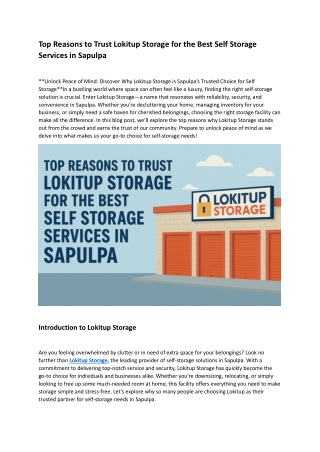 Top Reasons to Trust Lokitup Storage for the Best Self Storage Services in Sapulpa