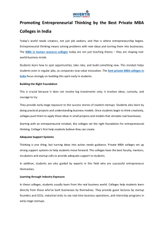 Promoting Entrepreneurial Thinking by the Best Private MBA Colleges in India