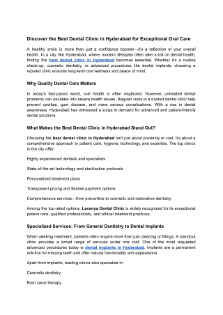 Discover the Best Dental Clinic in Hyderabad for Exceptional Oral Care