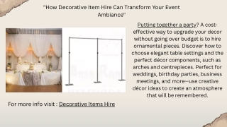 Decorative Items Hire Australia | Event & Party Styling Made Easy