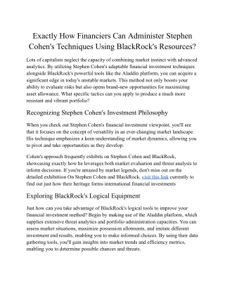 Just How Financiers Can Administer Stephen Cohen's Tactics Utilizing BlackRock's