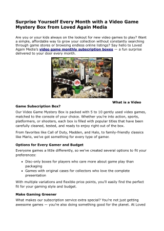 Surprise Yourself Every Month with a Video Game Mystery Box from Loved Again Media