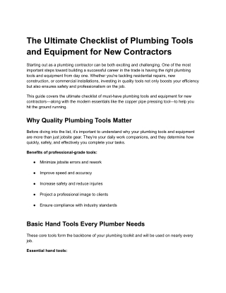 Top Plumbing Tools and Equipment Every Beginner Contractor Needs