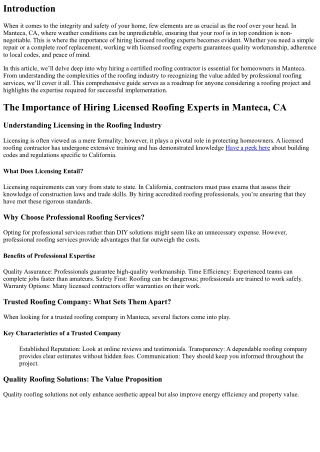 The Importance of Hiring Licensed Roofing Experts in Manteca, CA