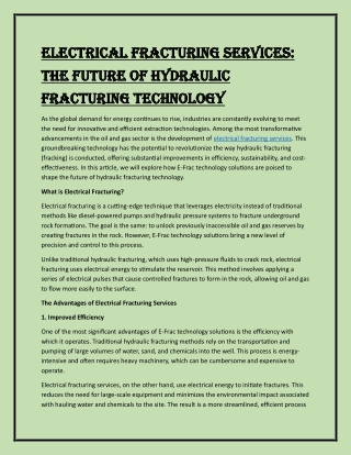 Electrical Fracturing Services: The Future of Hydraulic Fracturing Technology