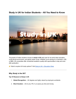 Study in UK for Indian Students – All You Need to Know