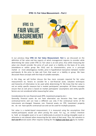 IFRS 13 Fair Value Measurement – Part 2