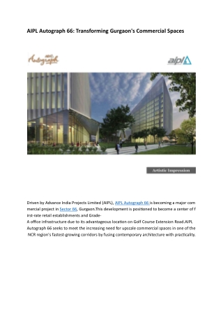 AIPL Autograph Sector 66 Gurgaon – Premium Commercial Spaces for Investment
