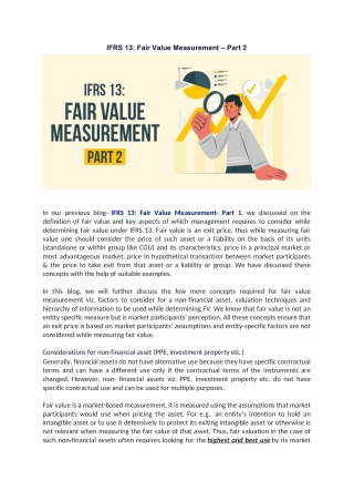 IFRS 13 Fair Value Measurement – Part 2 (1)