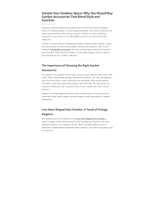 Elevate Your Outdoor Space: Why You Should Buy Garden Accessories That Blend Sty