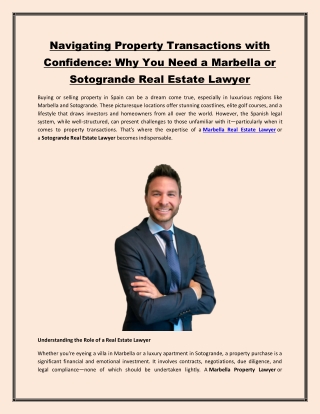 Navigating Property Transactions with Confidence Why You Need a Marbella or Sotogrande Real Estate Lawyer