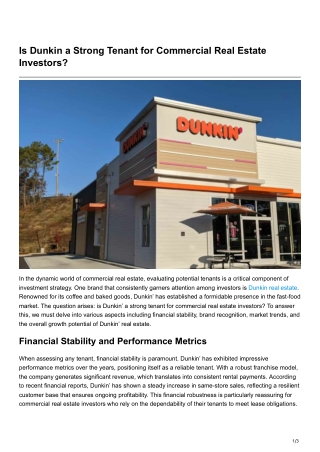 Is Dunkin a Strong Tenant for Commercial Real Estate Investors