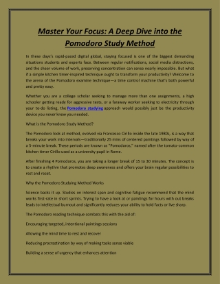 Master Your Focus: A Deep Dive into the Pomodoro Study Method