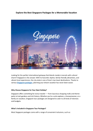 Explore the Best Singapore Packages for a Memorable Vacation