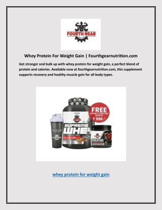 Whey Protein For Weight Gain | Fourthgearnutrition.com