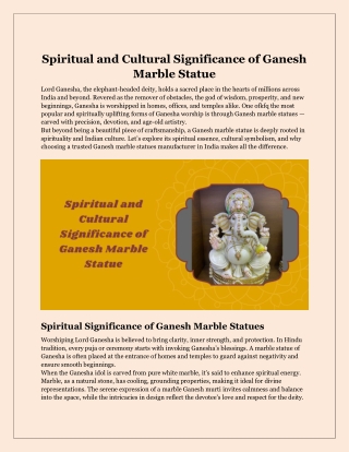 Spiritual and Cultural Significance of Ganesh Marble Statue