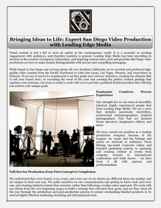 Bringing Ideas to Life Expert San Diego Video Production with Leading Edge Media