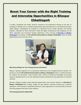 Boost Your Career with the Right Training and Internship Opportunities in Bilaspur Chhattisgarh