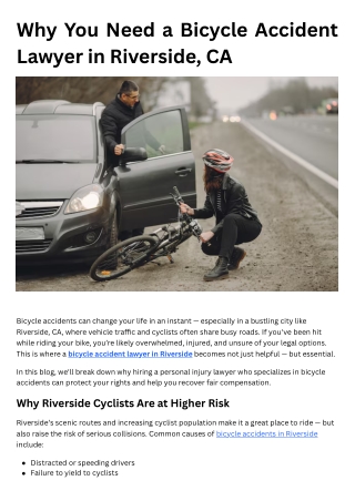 Why You Need a Bicycle Accident Lawyer in Riverside, CA