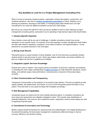 Key Qualities to Look for in a Project Management Consulting Firm