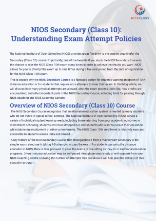NIOS Secondary Class-10 Understanding Exam Attempt Policies