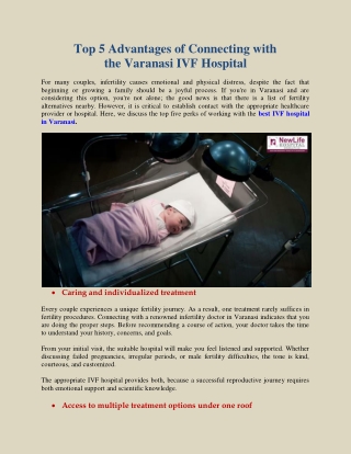Top 5 Advantages of Connecting with the Varanasi IVF Hospital