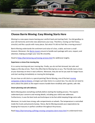 Choose Barrie Moving Easy Moving Starts Here