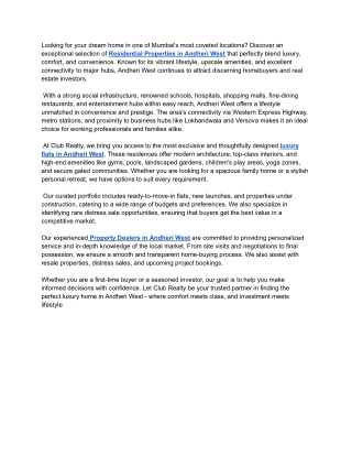 Residential Properties Andheri West