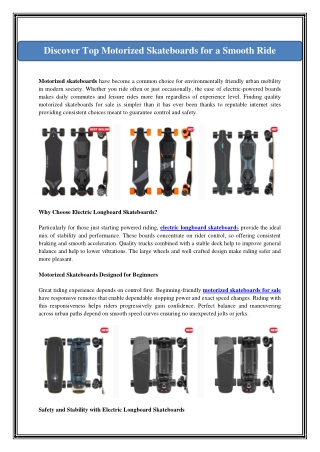 Discover Top Motorized Skateboards for a Smooth Ride