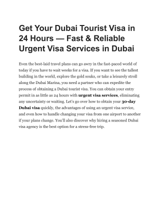 Get Dubai Tourist Visa in 24 Hours – Fast & Reliable