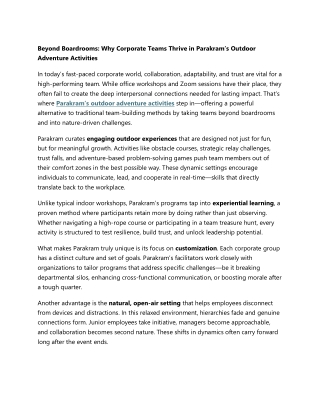 Why Corporate Teams Thrive in Parakram’s Outdoor Adventure Activities