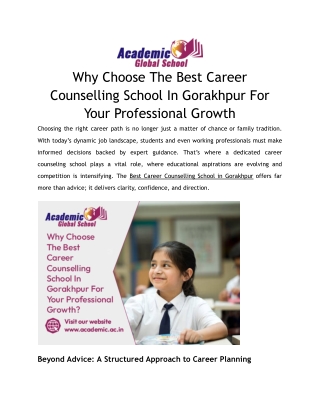 Why Choose The Best Career Counselling School In Gorakhpur For Your Professional Growth