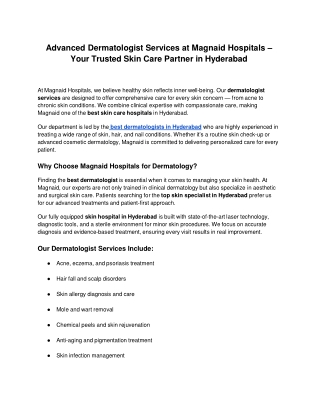 Advanced Dermatologist Services at Magnaid Hospitals – Your Trusted Skin Care Partner in Hyderabad