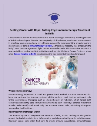 Beating Cancer with Hope: Cutting-Edge Immunotherapy Treatment in Delhi