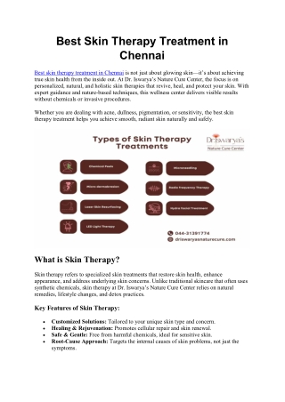 Best Skin Therapy Treatment in Chennai