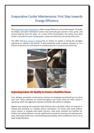 Evaporative Cooler Maintenance First Step towards Energy Efficiency